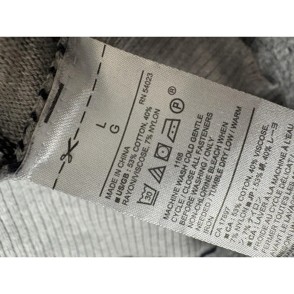 Banana Republic Sweater Mens L Gray Stripe V-Neck Button Front Cardigan Pockets